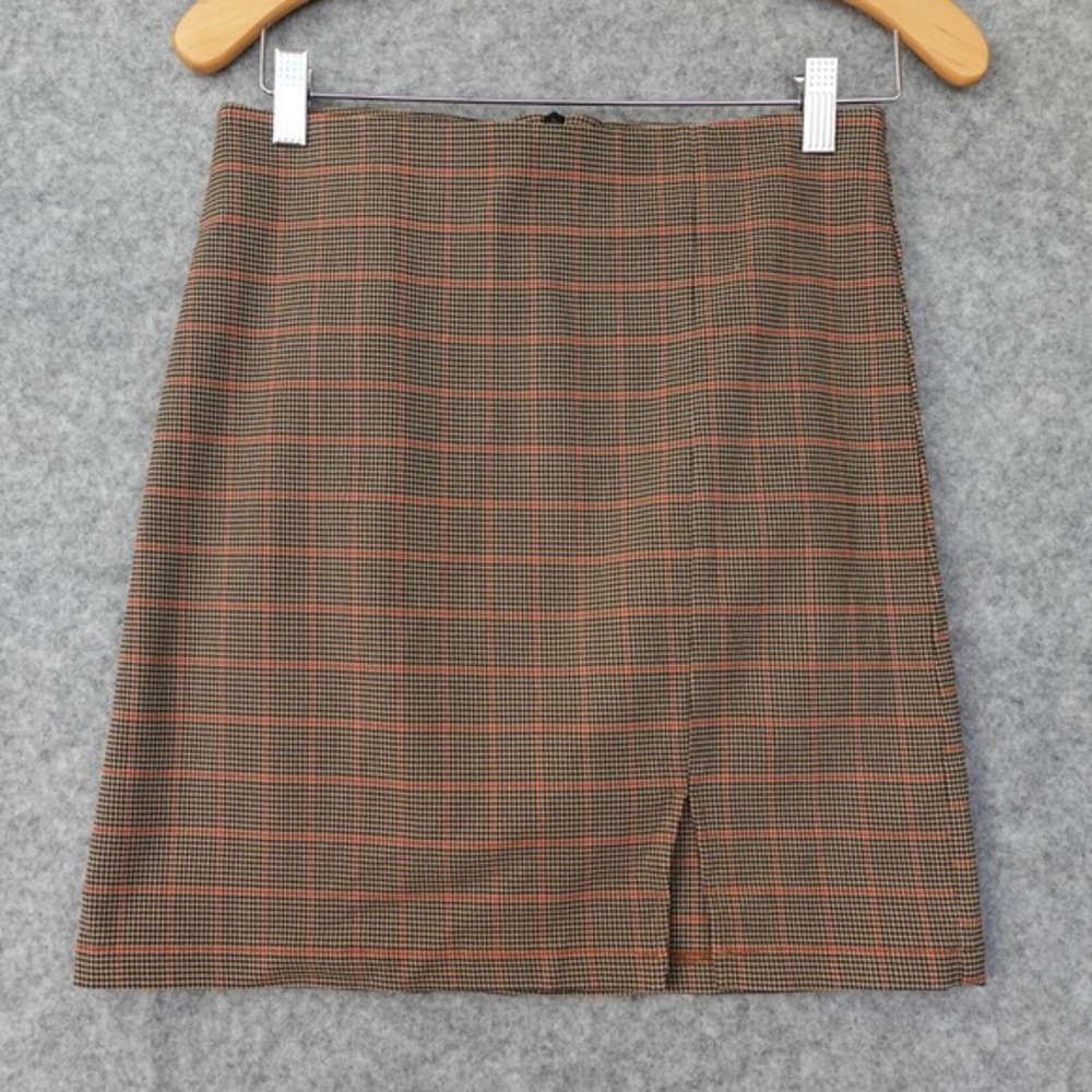 Y2K‎ Windowpane Houndstooth Skirt Womens M Tan Neutral Dark Academia Preppy HAVE